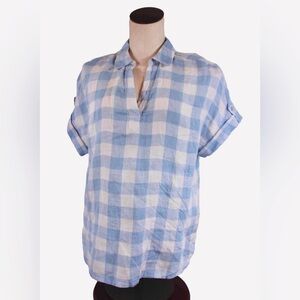 C&C California Blue & White Checkered 100%
Linen Short Sleeve Blouse size M